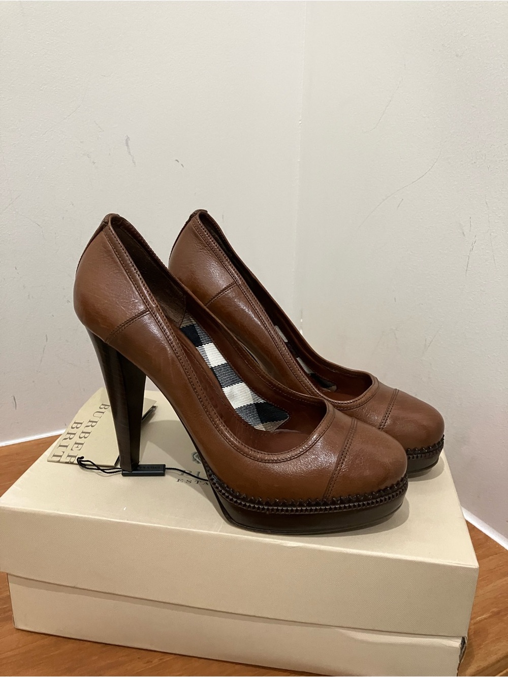 Burberry Brown Leather Platform High Heel Pumps